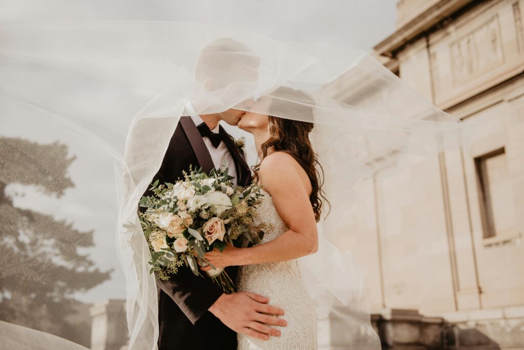 Man And Woman Kissing - Groom and Bride kissing